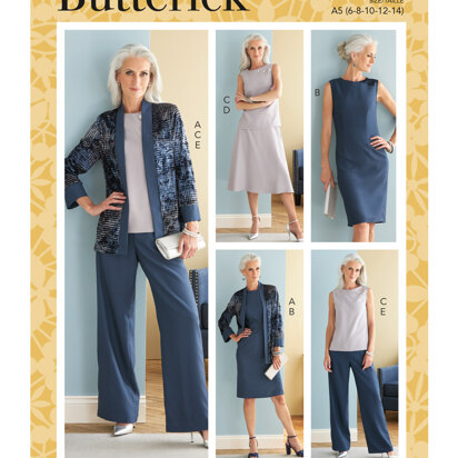 Butterick Jacke, Kleid, Oberteil, Rock und Hose für Damen B6796 - Schnittmuster