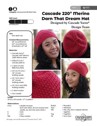 Darn That Dream Hat in Cascade Yarns 220 Merino - W777 - Downloadable PDF