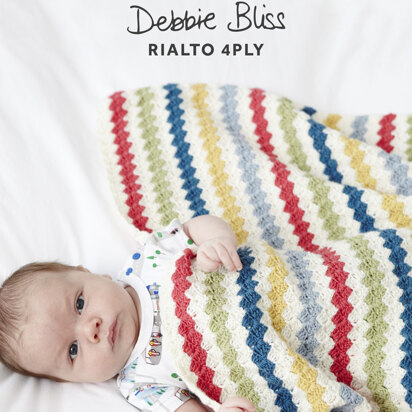 "Striped Crochet Blanket" - Blanket Crochet Pattern For Babies in Debbie Bliss Rialto 4 ply