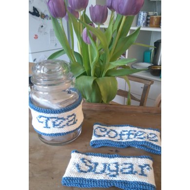 Kitchen set - washcloths and tea coffee and sugar labels