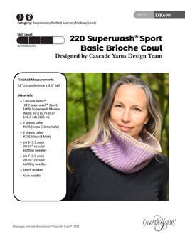 Dbasic Sport Brioche Cowl in Cascade Yarns 220 Superwash® Sport - DK690 - Downloadable PDF
