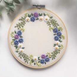 Blue Asters & Daisies Wreath Embroidery Pattern