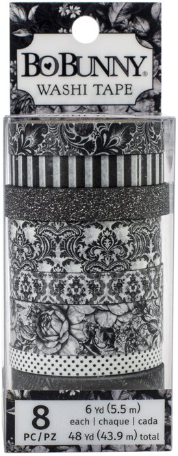American Crafts BoBunny Washi Tape 8/Pkg - Tuxedos & Tiaras W/Black Glitter Accents