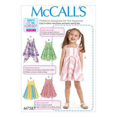 McCall's Children's/Girls' Dresses with Square Neck, and Circular Skirt Variations M7587 - Sewing Pattern