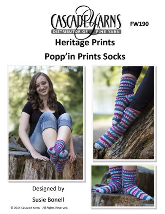 Popp'in Prints Socks in Cascade Yarns Heritage Prints  - FW190 - Downloadable PDF