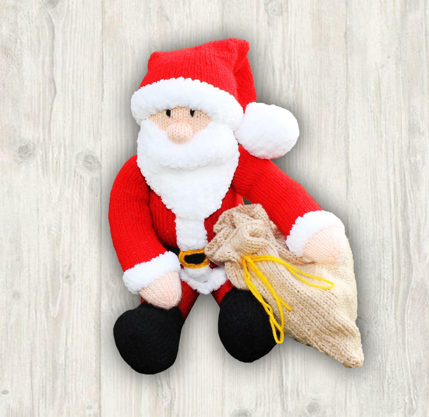 Father Christmas Santa Claus  Toy Knitting Pattern with sack knitted toys 