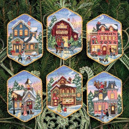 Dimensions Christmas Village Ornaments(Set of 6) Cross Stitch Kit - 13cm