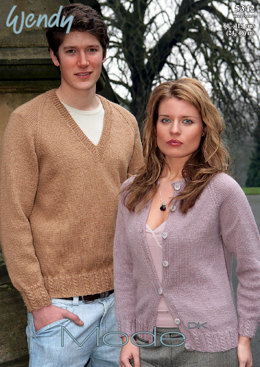Round Neck Cardigan and V Neck Sweater with Cabled in  Wendy Mode DK - 5342
