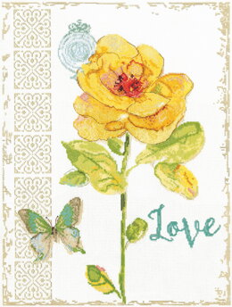 Design Works Yellow Floral - Love Cross Stitch Kit - 35cm x 46cm