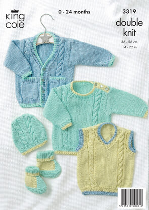 Baby Sweater, Tank Top, Cardigan, Boots and Hat in King Cole Bamboo Cotton DK - 3319