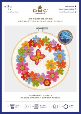 DMC Floral Wreath Cross Stitch Kit (with 7in hoop) - 7in