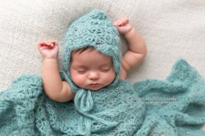 Newborn Lace Bonnet Hat and Wrap Photo Prop