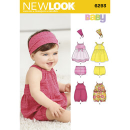 New Look Babies' Romper, Dress, Panties and Headband 6293 - Paper Pattern, Size A (NB-S-M-L)