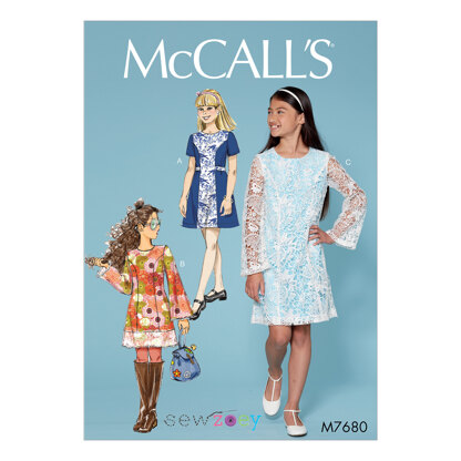McCall's Girls' Princess Seam Dresses with Contrasts M7680 - Sewing Pattern