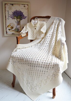 Lace and Diamond Heirloom Blanket and matching Jacket -  P098