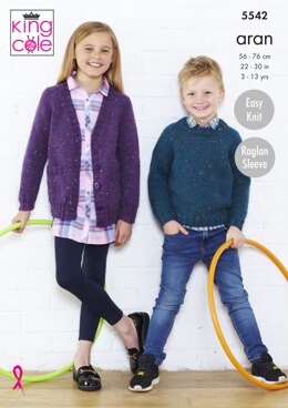 V & Round Neck Cardigans & Sweaters in King Cole Aran - 5542 - Downloadable PDF