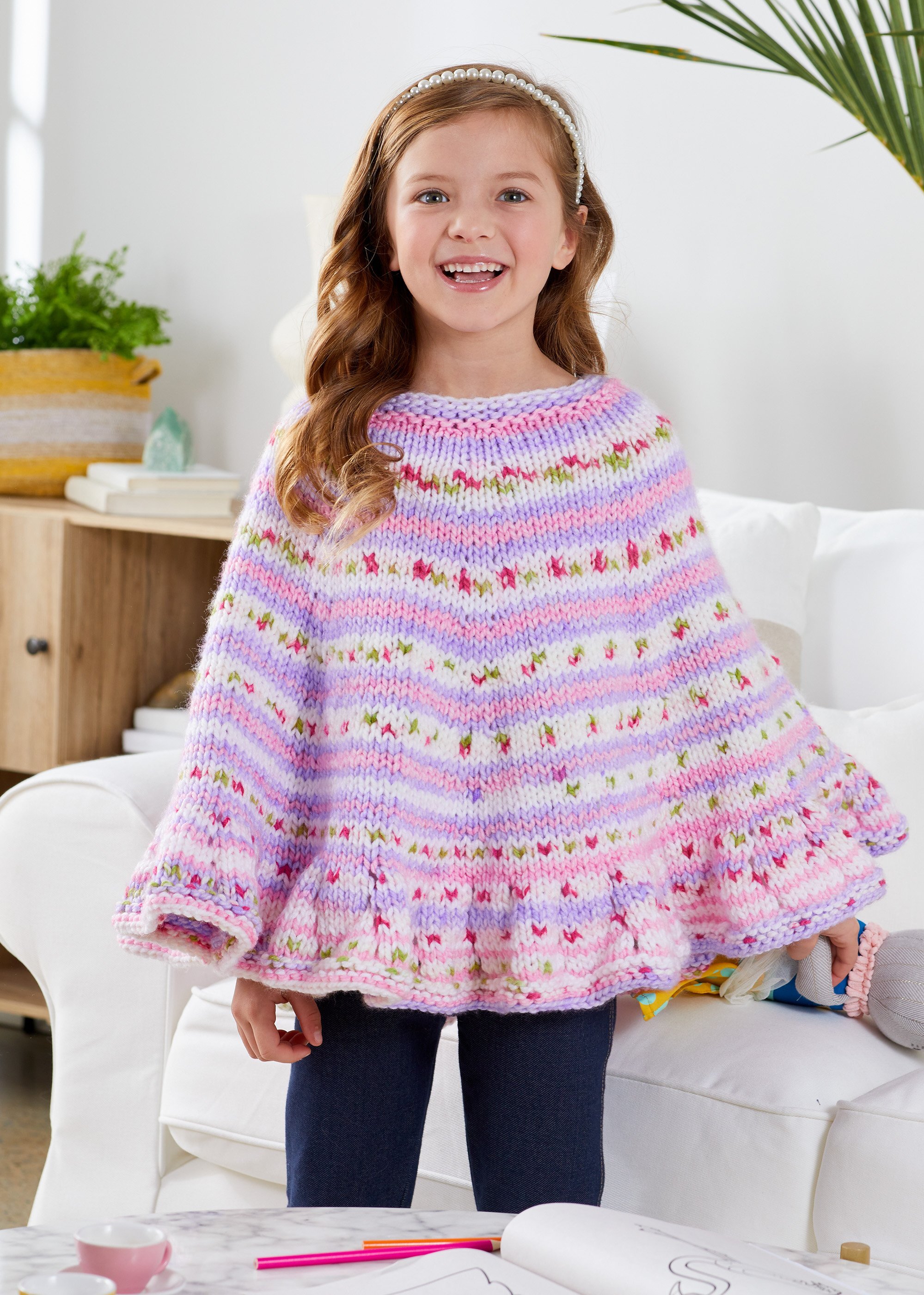 PDF KNITTING PATTERN for girls worsted weight poncho