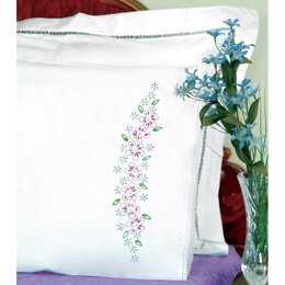 Jack Dempsey Stamped Pillowcases W White Lace Edge 2Pkg - Lavender Flowers - Multi