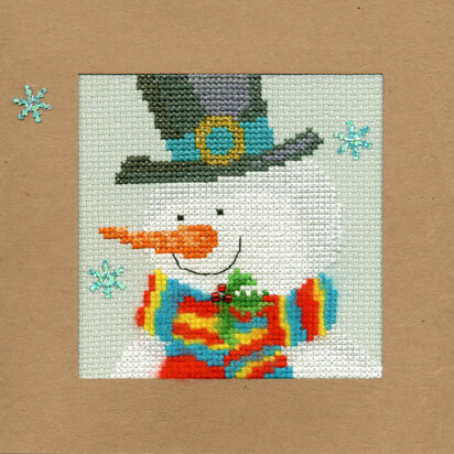 Bothy Threads Snowy Man Christmas Card Cross Stitch Kit - 10cm x 10cm
