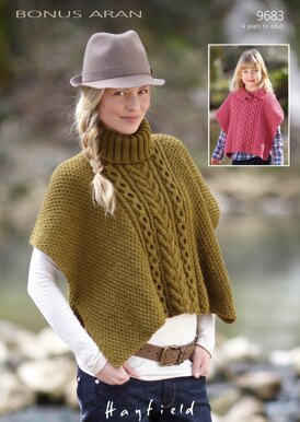 Cable Detail Poncho in Hayfield Bonus Aran with Wool - 9683 - Downloadable PDF