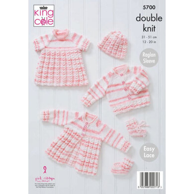 Matinee Coat, Top, Cardigan, Hat and Bootees in King Cole Baby Stripe DK - 5700 - Leaflet