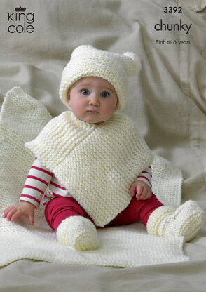 Babies Hat, Poncho, Bootees & Blanket in King Cole Comfort Chunky - 3392