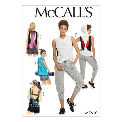 McCall's Misses' Pullover Tops with Back Variations and Pull-On Shorts and Pants with Elastic Waist M7610 - Sewing Pattern