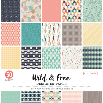 American Crafts Colorbok 68lb Designer Single-Sided Paper 12"X12" 50/Pkg - Wild & Free, 25 Designs/2 Each