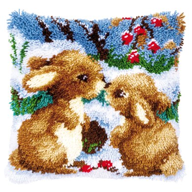 Vervaco Snow Rabbits Latch Hook Cushion Kit - 40 x 40 cm