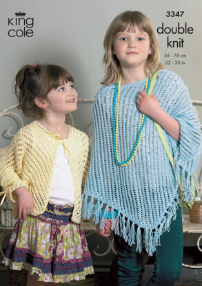 Girls Poncho & Cardigan in King Cole Bamboo Cotton DK - 3347