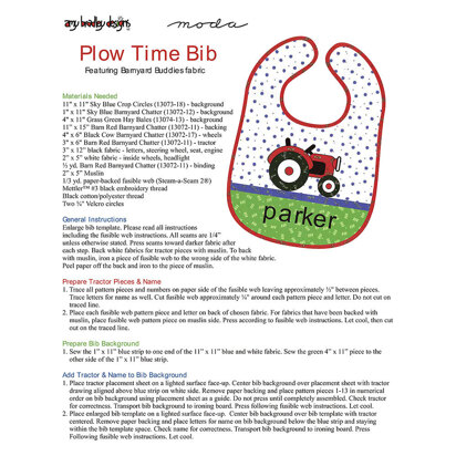 Moda Fabrics Plow Time Bib - Downloadable PDF