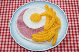 Knitting & Crochet Pattern for Ham, Fried Egg and Chips / Fries - Crocheted Play Food
