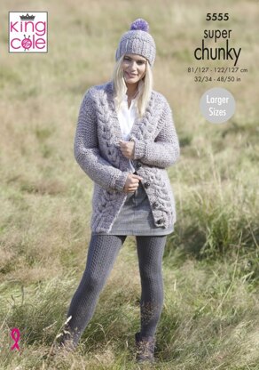 Ladies Scarf, Cardigan & Hat in King Cole Big Value Super Chunky Stormy - 5555 - Leaflet