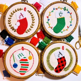 Custom Monogram Holiday Stockings Ornament Set - Christmas Embroidery Pattern