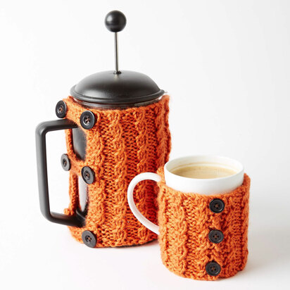 Coffee Press and Mug Cozies in Caron Simply Soft - Downloadable PDF