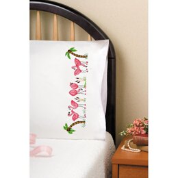 Tobin Stamped Pillowcase Pair 20in x 30in Flamingos Embroidery Kit