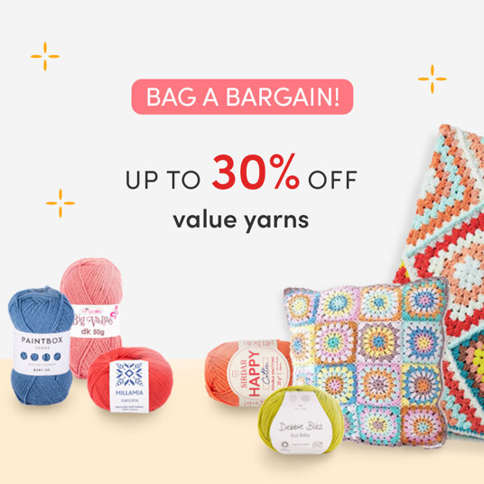 Up to 30 percent off value yarns!