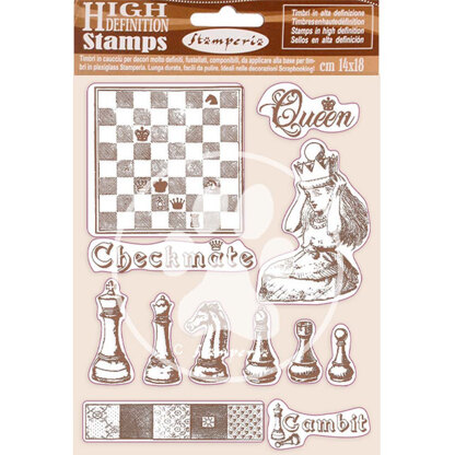 Stamperia HD Rubber Stamp Alice Checkmate 14cm x 18 cm