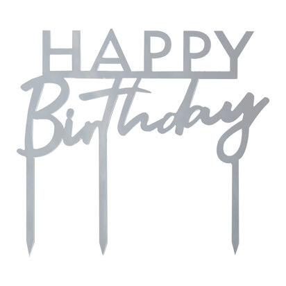 Ginger Ray Cake Topper - Happy Birthday - Silver