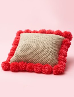 Knit Pompom-Edged Pillow in Bernat Super Value - Downloadable PDF