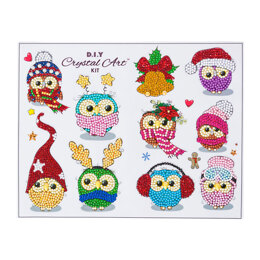 Crystal Art Cool Christmas Owls, 21x27cm Sticker Set Diamond Painting Kit