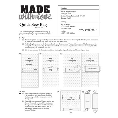 Moda Fabrics Made With Love Quick Sew Bag - Downloadable PDF