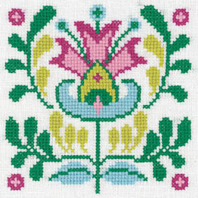 Creative World of Craft Garden Delight Folk Art Mini Cross Stitch Kit - 4 1/2 x 4 1/2"