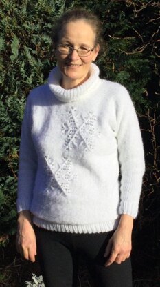 Sideways knitted lace snowflake jumper