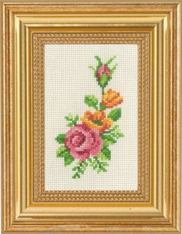 Permin Rose & Yellow Floral Cross Stitch Kit - 9 x 14 cm