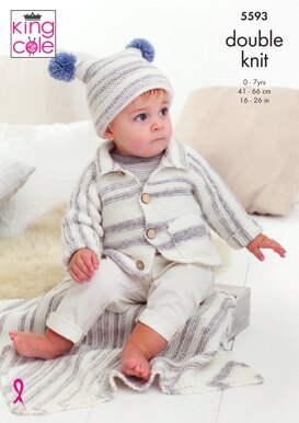 Cardigan, Hat & Blanket in King Cole Stripe DK & Comfort DK - 5593 - Downloadable PDF
