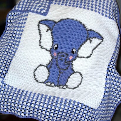 CROCHET - Baby Blanket / Afghan - Blue Elephant