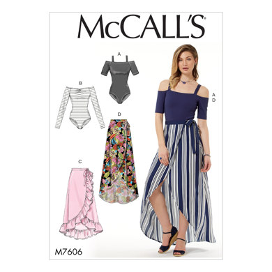 McCall's Misses' Off-the-Shoulder Bodysuits and Wrap Skirts with Side Tie M7606 - Sewing Pattern