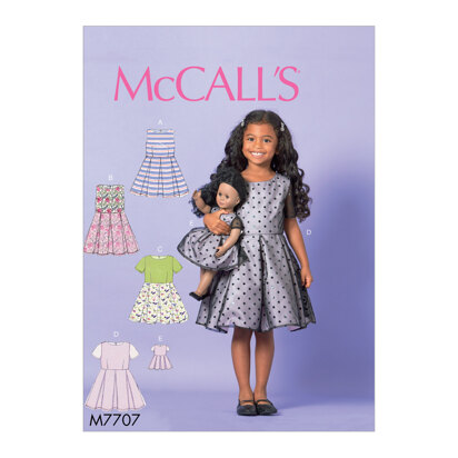 McCall's Children/Girls' Dresses and 18" Doll Dress M7707 - Sewing Pattern