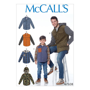 McCall's Men's and Boys' Lined Button-Front Jackets with Hood Options M7638 - Sewing Pattern